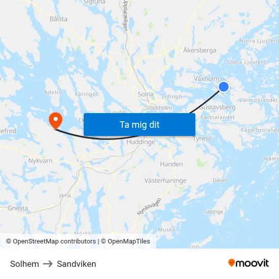 Solhem to Sandviken map
