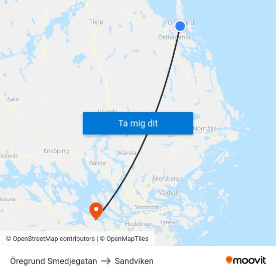Öregrund Smedjegatan to Sandviken map