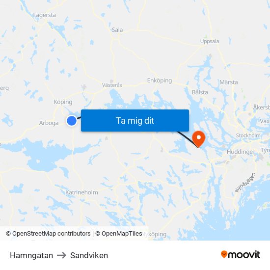 Hamngatan to Sandviken map