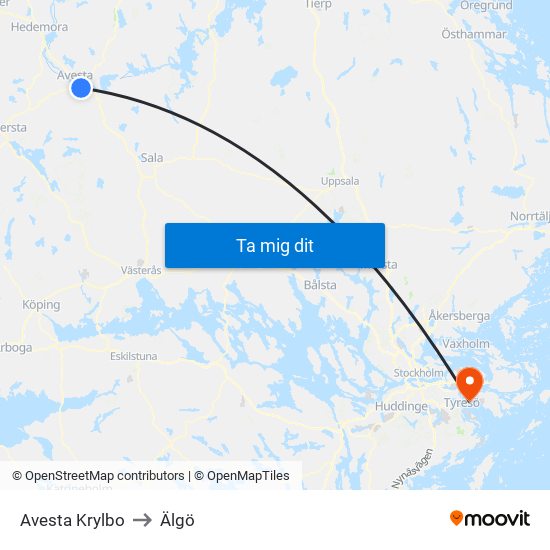 Avesta Krylbo to Älgö map