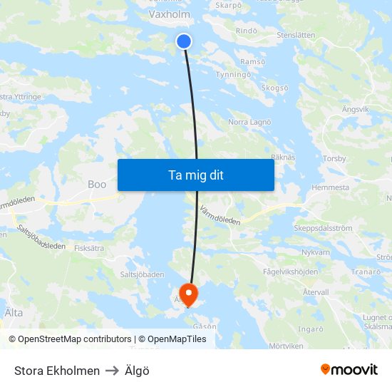 Stora Ekholmen to Älgö map