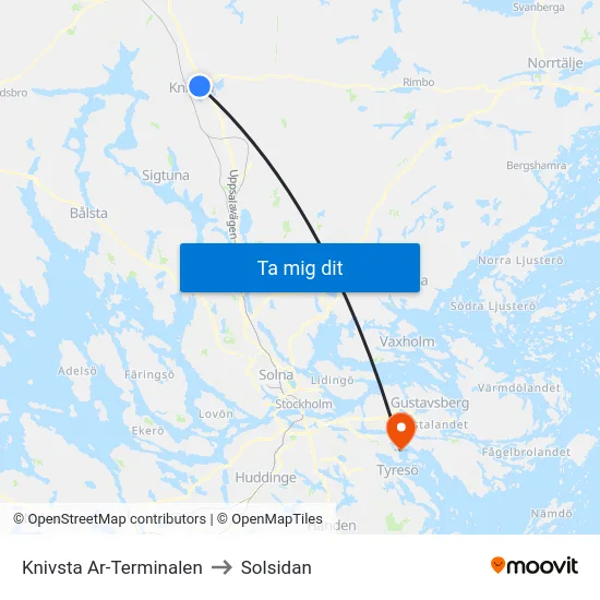 Knivsta Ar-Terminalen to Solsidan map