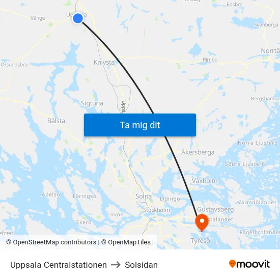 Uppsala Centralstationen to Solsidan map