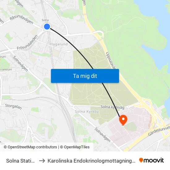 Solna Station to Karolinska Endokrinologmottagningen map