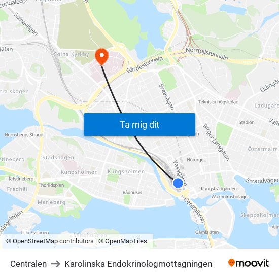 Centralen to Karolinska Endokrinologmottagningen map
