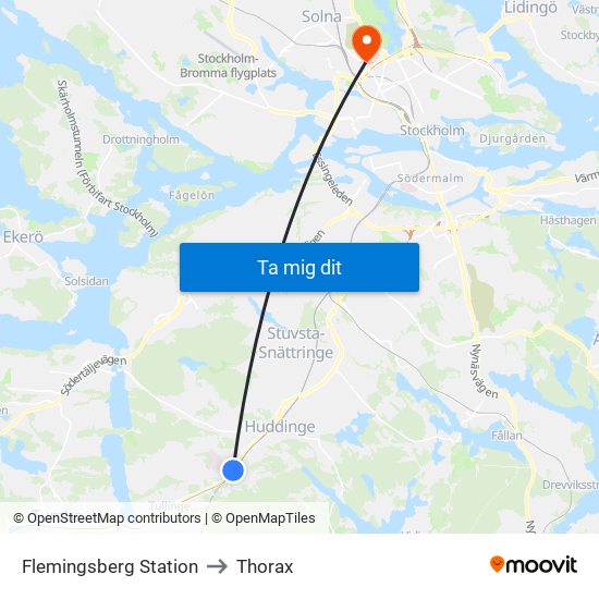 Flemingsberg Station to Thorax map