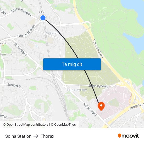 Solna Station to Thorax map