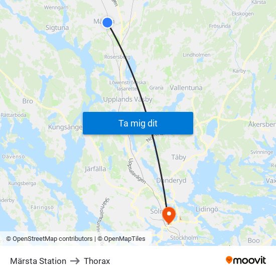 Märsta Station to Thorax map