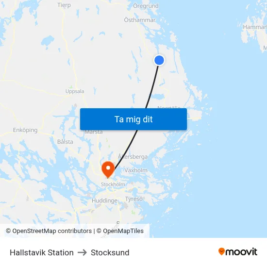 Hallstavik Station to Stocksund map