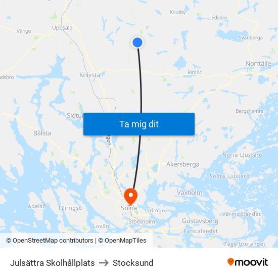 Julsättra Skolhållplats to Stocksund map