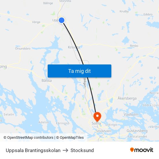 Uppsala Brantingsskolan to Stocksund map