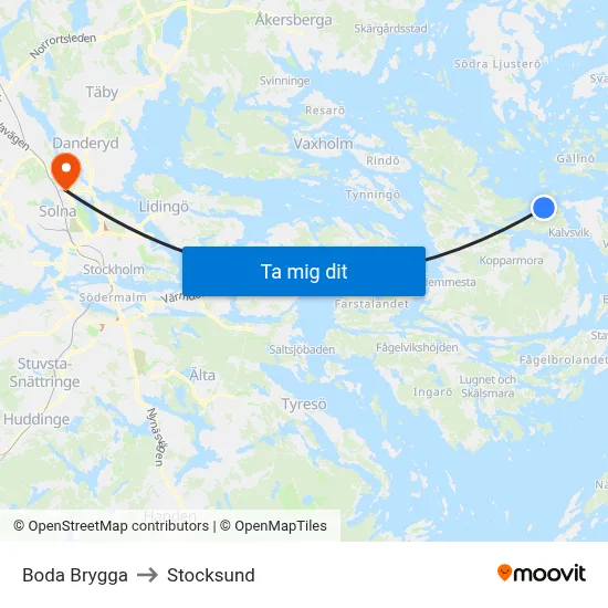 Boda Brygga to Stocksund map