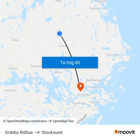 Gränby Ridhus to Stocksund map