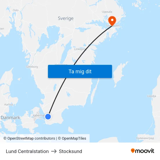 Lund Centralstation to Stocksund map