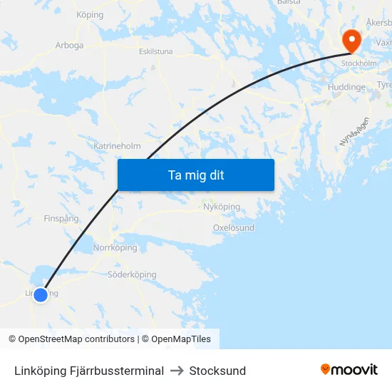 Linköping Fjärrbussterminal to Stocksund map