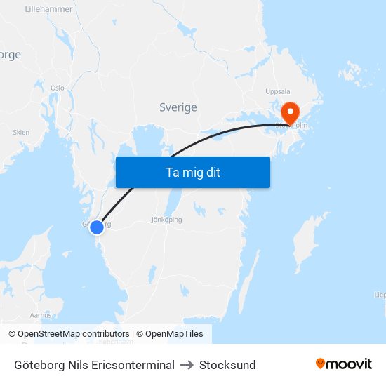 Göteborg Nils Ericsonterminal to Stocksund map