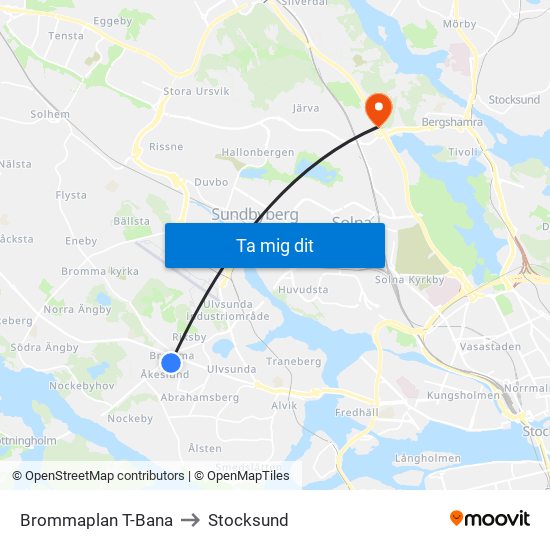 Brommaplan T-Bana to Stocksund map