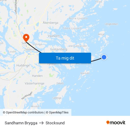 Sandhamn Brygga to Stocksund map