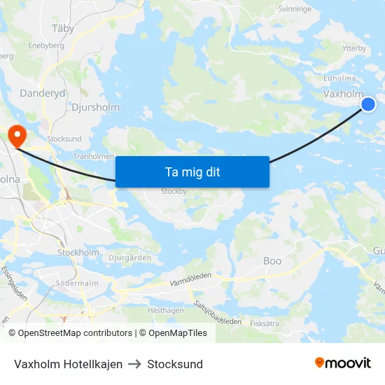 Vaxholm Hotellkajen to Stocksund map