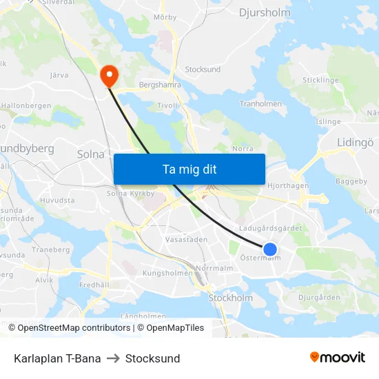 Karlaplan T-Bana to Stocksund map
