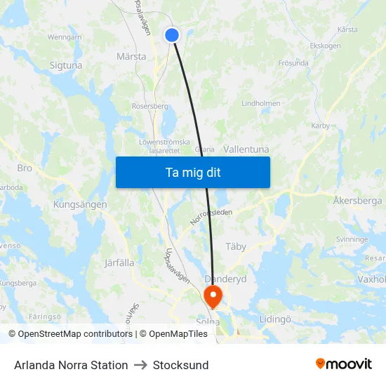 Arlanda Norra Station to Stocksund map