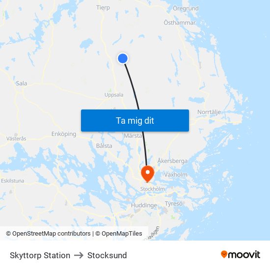 Skyttorp Station to Stocksund map