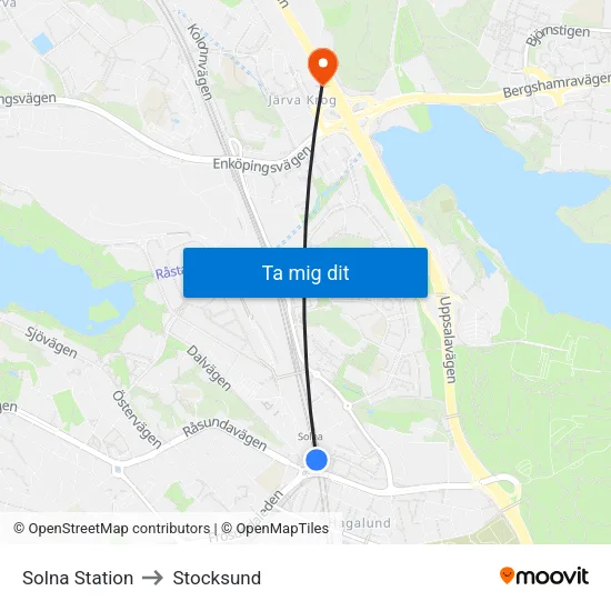 Solna Station to Stocksund map