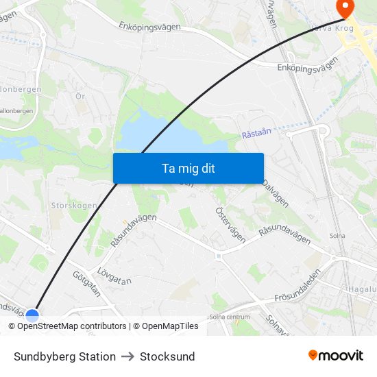 Sundbyberg Station to Stocksund map