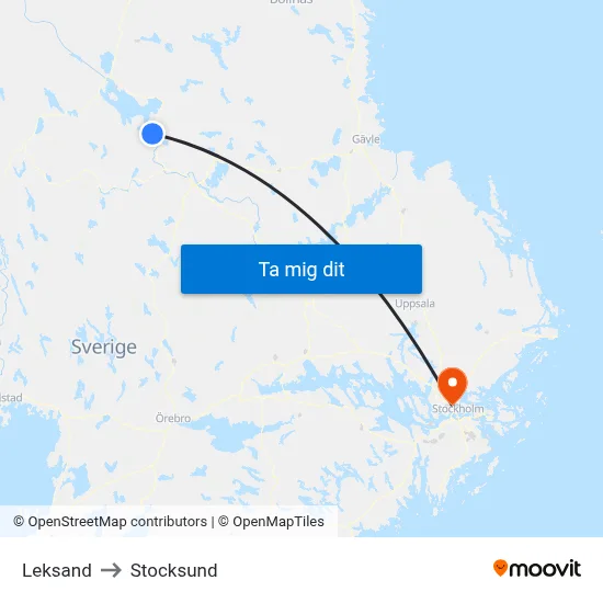Leksand to Stocksund map