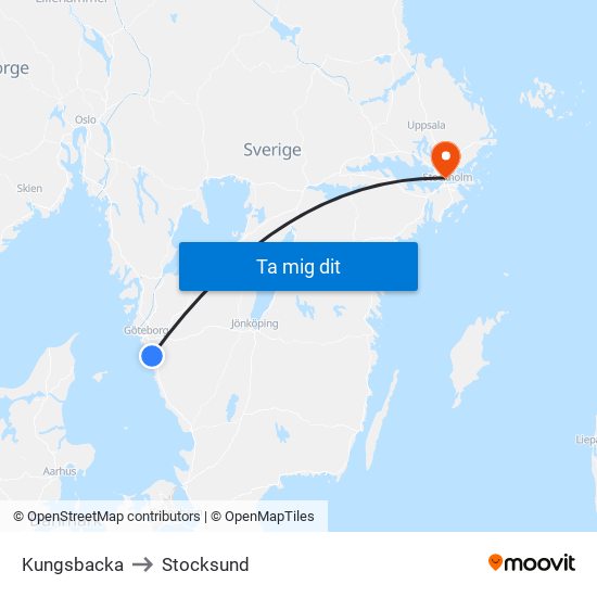 Kungsbacka to Stocksund map