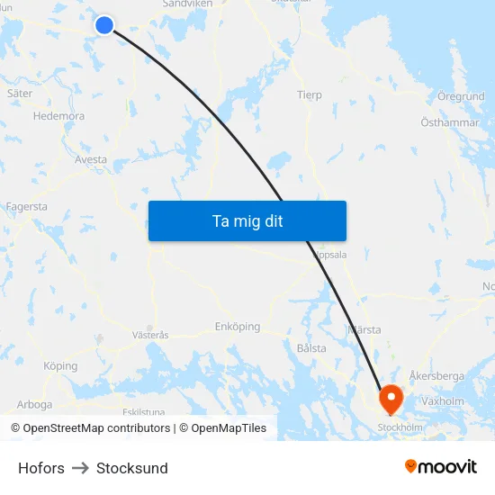 Hofors to Stocksund map