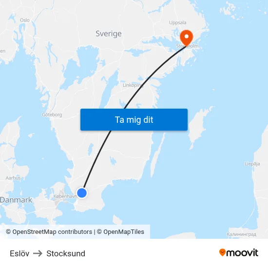Eslöv to Stocksund map