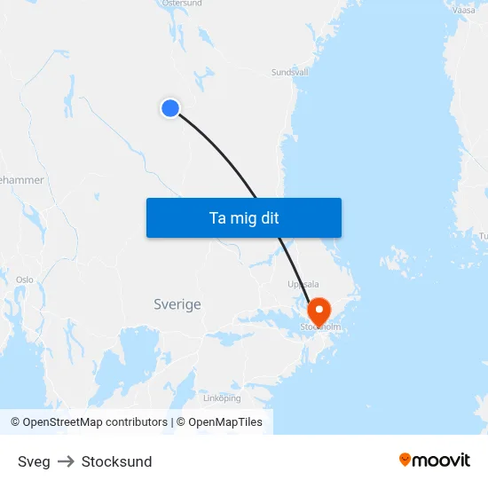 Sveg to Stocksund map