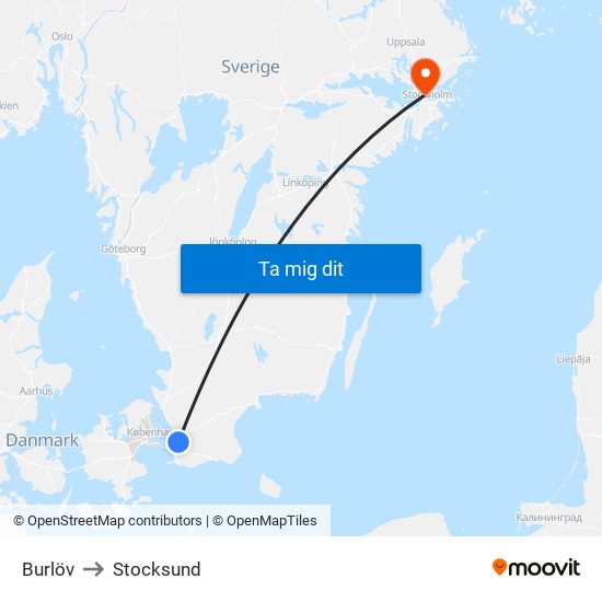 Burlöv to Stocksund map