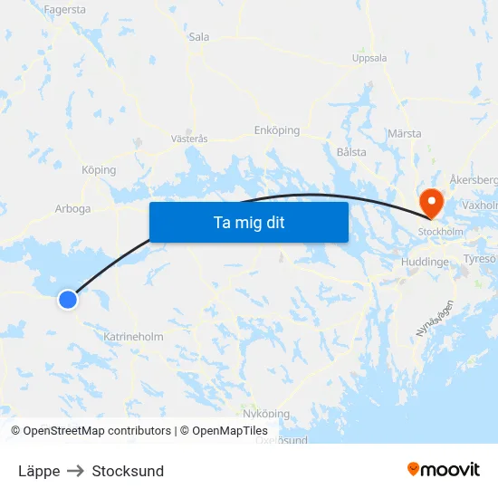 Läppe to Stocksund map