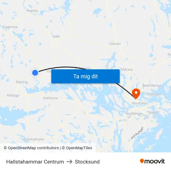 Hallstahammar Centrum to Stocksund map