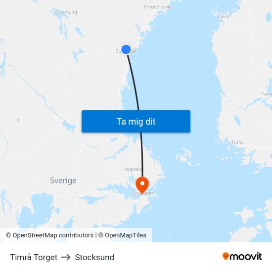 Timrå Torget to Stocksund map