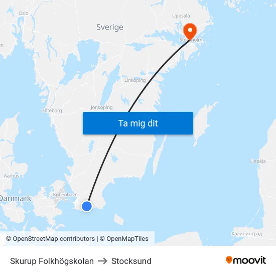 Skurup Folkhögskolan to Stocksund map