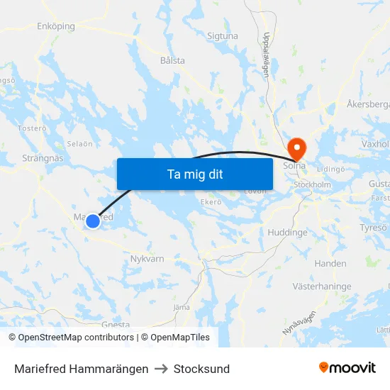 Mariefred Hammarängen to Stocksund map