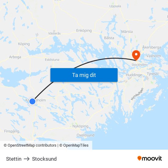 Stettin to Stocksund map