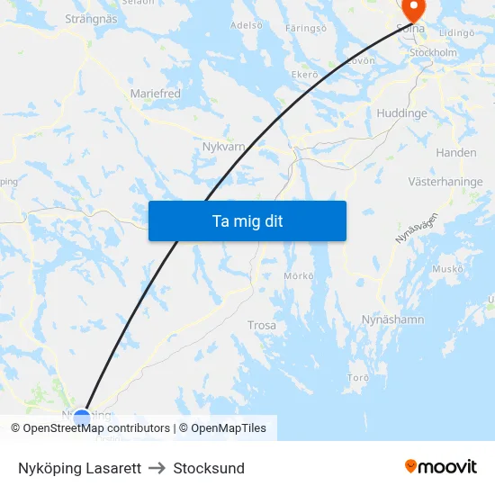 Nyköping Lasarett to Stocksund map