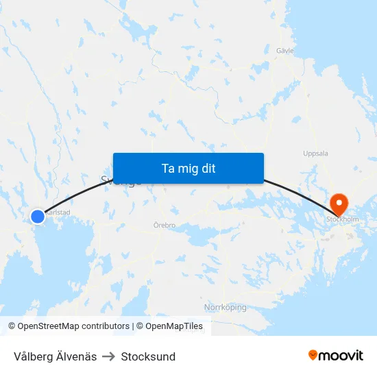 Vålberg Älvenäs to Stocksund map