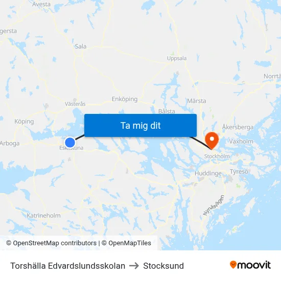 Torshälla Edvardslundsskolan to Stocksund map