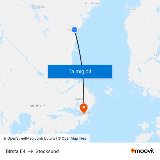 Birsta E4 to Stocksund map