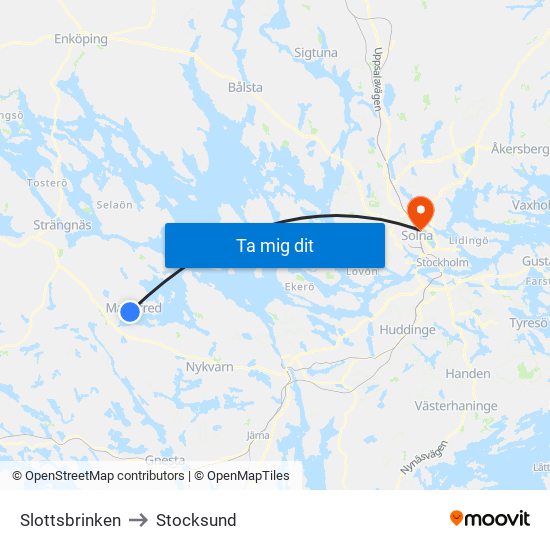 Slottsbrinken to Stocksund map