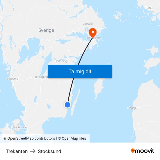 Trekanten to Stocksund map