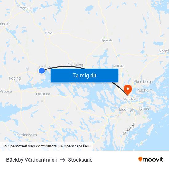 Bäckby Vårdcentralen to Stocksund map