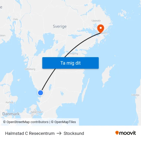 Halmstad C Resecentrum to Stocksund map