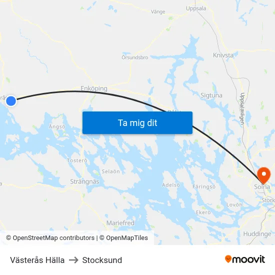 Västerås Hälla to Stocksund map