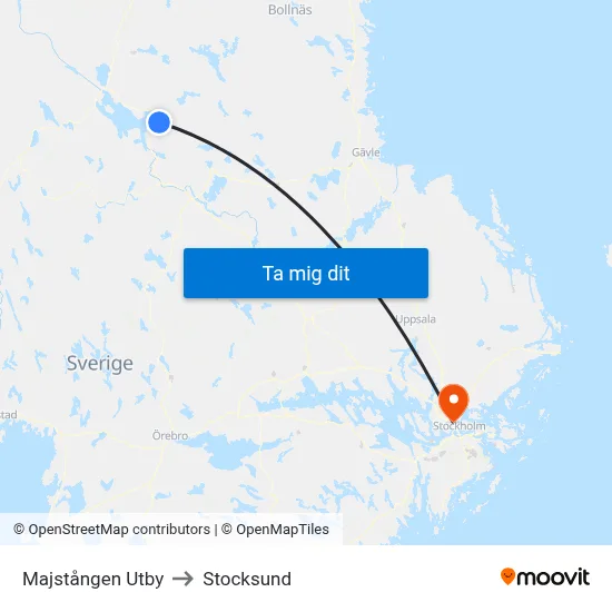 Majstången Utby to Stocksund map